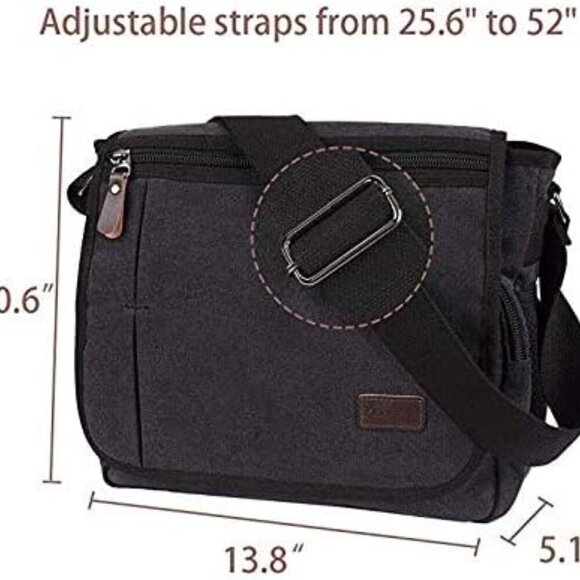 Messenger Bag for Men, 13 Inches Laptop Satchel Bags, Canvas Shoulder Bag with B - Picture 2 of 7